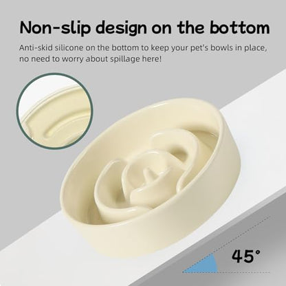 Havniva 6.1” Raised Slow Feeder Dog Bowls, 0.9 Cups Ceramic Dog Bowl Slow Feeding for Small Breed, Elevated Puzzle Dog Food Bowl with Wooden Stand Non-Slip Anti-Gulping & Anti-Choking - color: 1 x Light Yellow+Stand-A, size: 6.1inch-New
