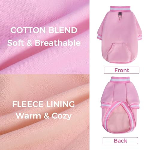 BINGPET Large Dog Sweater Pullover Fleece Vest with Leash Hole & D-Ring,Cotton Dog Hoodie for Small Medium Large Dogs Puppy Boys Girls,Thick Soft Fleece Winter Dog Clothes Cold Weather Sweatshirt Coat - color: Pink, size: XS(Chest: 15",Neck: 10",Back: 10"