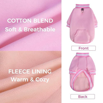 BINGPET Large Dog Sweater Pullover Fleece Vest with Leash Hole & D-Ring,Cotton Dog Hoodie for Small Medium Large Dogs Puppy Boys Girls,Thick Soft Fleece Winter Dog Clothes Cold Weather Sweatshirt Coat - color: Pink, size: XS(Chest: 15",Neck: 10",Back: 10"