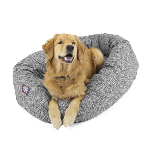 Majestic Pet 40 Inch Bagel Calming Dog Bed Washable – Cozy Soft Round Dog Bed with Spine Support for Dogs to Rest Their Head - Fluffy Donut Puppy Mat 40x29x9 (Inch) Large – Lt. Black - color: Palette Heathered Light Black