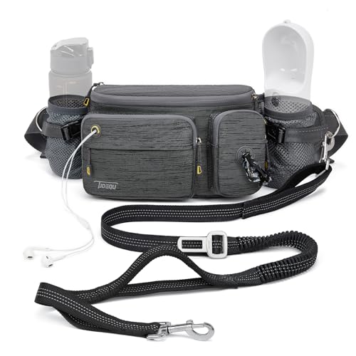 TUDEQU 4-in-1 Running Leash with Large Fanny Pack,Around The Waist Dog Leash Belt, Fanny Pack for Dog Walking - color: DARK GREY