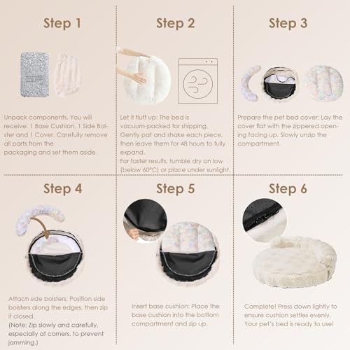 EHEYCIGA Dog Bed Medium Size Dog, Fluffy Small Dog Couch with Removable Washable Cover, Bolster Pet Sofa, Waterproof and Non-Slip, 30" x 30"x 8.5", Cream - color: Cream, size: 30"L x 30"W x 8.5"Th