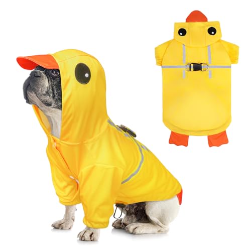 BEAUTYZOO Dog Raincoat Hooded Slicker Poncho, Waterproof Windproof Rain Jacket Hood with Harness Built in, Adjustable Reflective Duck Design Rain Coats for Small Medium Dogs Puppies, Yellow Size XS - color: Yellow Duck, size: XS(Back 10.5", Chest 16.9", N