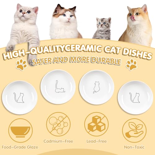 6 Pack Cat Food Bowl, Ceramic Cat Bowls, Anti Whisker Fatigue Cats Bowl Set,5.5 Inches Shallow Wide Kitten Plates for Food and Water (White-B) - color: White-B