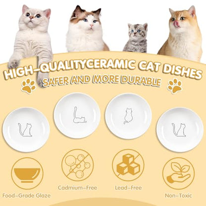 6 Pack Cat Food Bowl, Ceramic Cat Bowls, Anti Whisker Fatigue Cats Bowl Set,5.5 Inches Shallow Wide Kitten Plates for Food and Water (White-B) - color: White-B