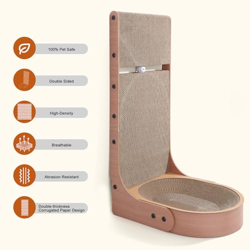 Cat Scratcher, 2 in 1 Multifunctional 26.8 Inch L Shape Cat Scratch Pad Wall Mounted with Oval Cat Scratcher Bed Bowl and Built-in Toy Balls