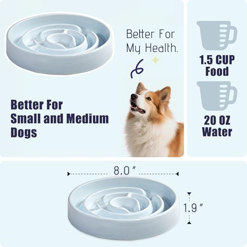 Ceramic Slow Feeder Dog Bowl,1.5 Cups Pet Slow Feeder for Small and Medium Breed,Puzzle Dog Food Dish,Anti-Gulping,Stop Bloat,Preventing Choking(Blue) - color: Blue