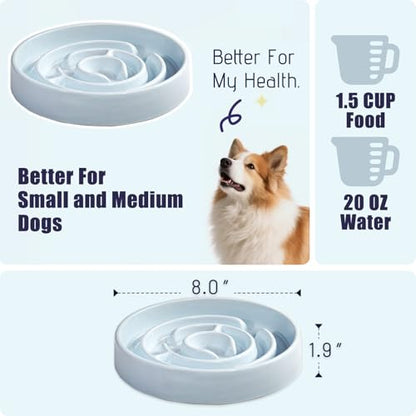 Ceramic Slow Feeder Dog Bowl,1.5 Cups Pet Slow Feeder for Small and Medium Breed,Puzzle Dog Food Dish,Anti-Gulping,Stop Bloat,Preventing Choking(Blue) - color: Blue