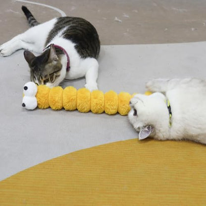 Andiker Catnip Toys for Cats, Cute Caterpillar Design Cat Pillar with Pompom Ball Cat Kicker Toy Containing Catnip Silvervine Galls Fruit Interactive Cat Toys for Indoor Cats (Yellow) - color: Yellow
