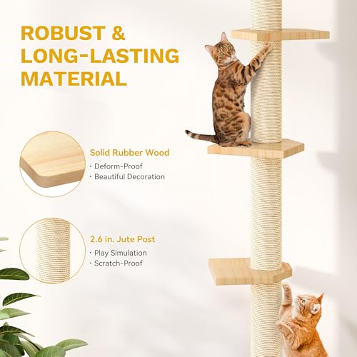 YITAHOME Cat Wall Shelves with Scratching Post, Cat Tower with Solid Wood Wall Shelves, Multi-Level Cat Climbing Furniture with Hideout & Runway - size: 21 pieces
