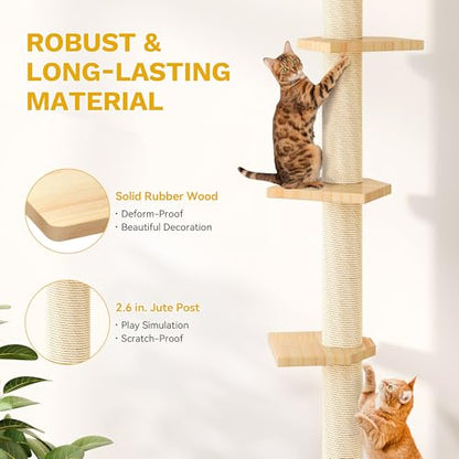 YITAHOME Cat Wall Shelves with Scratching Post, Cat Tower with Solid Wood Wall Shelves, Multi-Level Cat Climbing Furniture with Hideout & Runway - size: 21 pieces