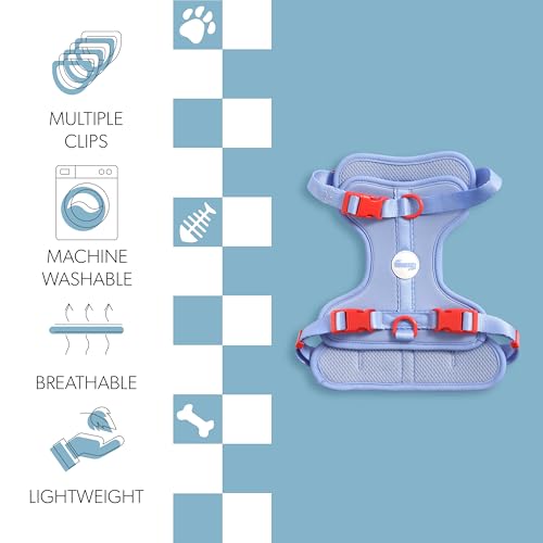 HNS1002E Arlo Medium Adjustable Soft Padded No Pull Pet Harness with 3 Buckles and 3 Leash Clips, Sangria - color: Periwinkle, size: Medium (Chest: 18 - 28")