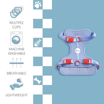 HNS1002E Arlo Medium Adjustable Soft Padded No Pull Pet Harness with 3 Buckles and 3 Leash Clips, Sangria - color: Periwinkle, size: Medium (Chest: 18 - 28")