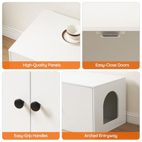 HOOBRO Cat Litter Box Enclosure, Hidden Litter Box Furniture with Side Entry, Litter Box Cabinet, Indoor Cat House, End Side Table, 31.5"L x 17.7"W x 16.3"H, for Living Room, Bathroom, White WT40MW01 - color: White