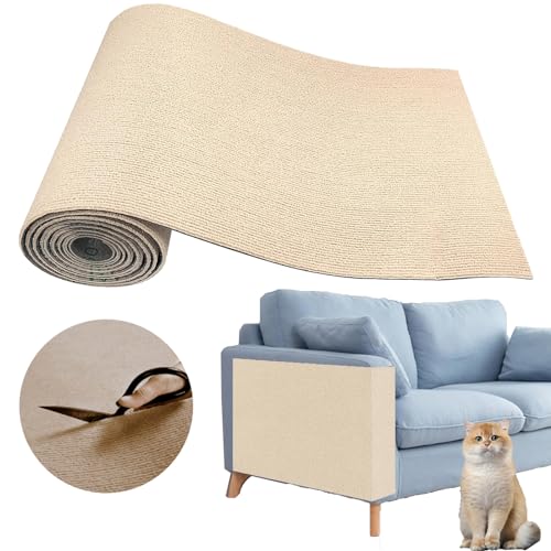Cat Scratching Carpet Mat, Self-Adhesive Trimmable Cat Climbing Post Covered Pad Replacement for DIY Cat Tree Shelf Steps Couch Corner Wall Cat Scratcher Furniture Protector (Khaki, 78.7x15.8Inch) - color: Khaki, size: 78.7x15.8Inch
