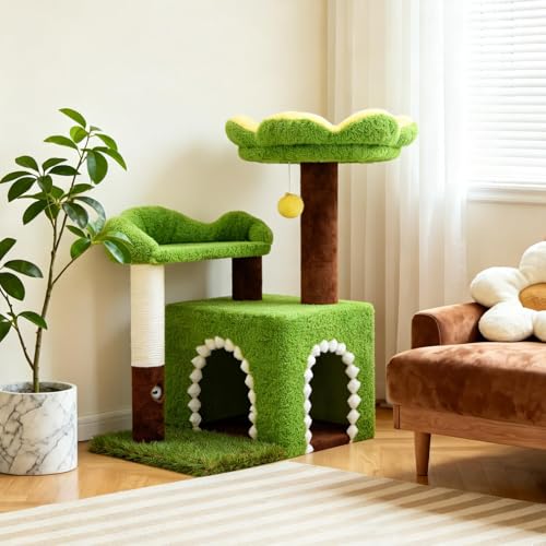 WOOCHPET Flower Cat Tree with Cat Condo for Indoor Cats, 29" Cat Tower with Sisal Scratching Post and Top Perch, 3-in-1 Multi-Level Cat Tower for Small Cats and Kittens