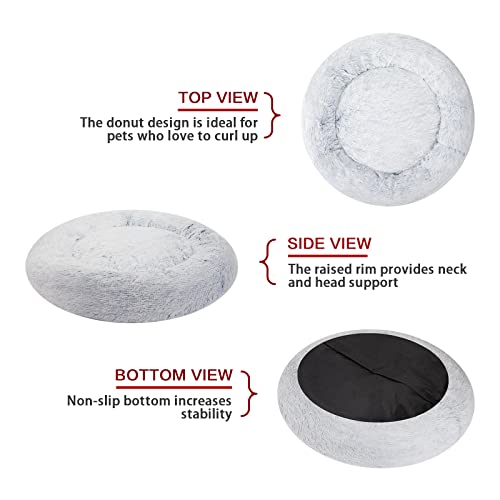 Bedfolks Calming Donut Dog Bed, 23 Inches Round Fluffy Dog Beds for Small Dogs, Machine Washable Anti-Anxiety Plush Puppy Bed（Light Blue, Small） - color: Light Blue, size: 23.0"L x 23.0"W x 7.0"Th
