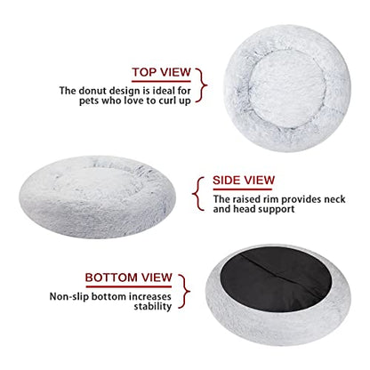 Bedfolks Calming Donut Dog Bed, 23 Inches Round Fluffy Dog Beds for Small Dogs, Machine Washable Anti-Anxiety Plush Puppy Bed（Light Blue, Small） - color: Light Blue, size: 23.0"L x 23.0"W x 7.0"Th