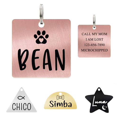 Ultra Joys Personalized Cat Collar Name Tag Small Pet ID Tags for Cats - Customized Mini Cute Dog Cat ID Tag - Bothside Engravable Lightweight Durable Stainless Steel - Square Tag in Rose Gold - color: Square-rose Gold