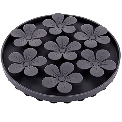 Slow Feeder,Cat Help Slow Down Eating Speed Cut Flower Silicone Rubber Cute Slow Feeder for Puppy/Cat/Dog - color: Gray