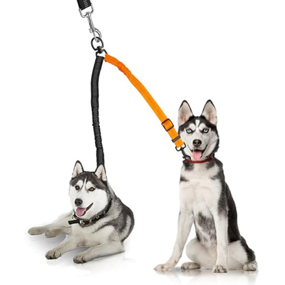 YAODHAOD Double Dog Leash,Two Dog Leash Splitter, No Tangle 360° Swivel Rotation Reflective Lead, Adjustable Length Bungee Heavy Duty Walking Training Dual Extension (Black + Orange) - color: Black + Orange