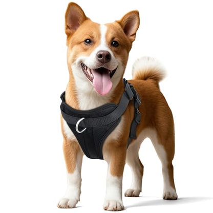 Dog Harness Medium Sized, Pet Vest with Front Clip, Adjustable Puppy Harness with 3 Fast Release Buckles[Easy to Put on & Take Off] (Black, M) - color: Black, size: M: Neck=17"-22"/Chest=15"-28"