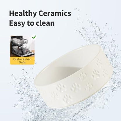 Elevated Ceramic Dog Bowl Set, 5.1" Dog Bowls with Dual Fixed Heights Stand, Elevated Food & Water Bowls for Adult Cats, Small-Breed Puppies, Non-Slip (Double Bowls + Stand - White, 5.1 inch) - color: Double Bowls + Stand - White, size: Xs - 5.1 Inch