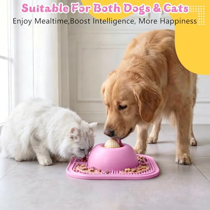 Slow Feeder Dog Bowls & Lick Mat for Liquid and Thick Treat, Anti-Slip Dog Lick Bowl with Interactive Rolling Ball, 5/6 Cup Pup Licking Toy for Large Medium Small Dogs and Cats Pink - color: Pink
