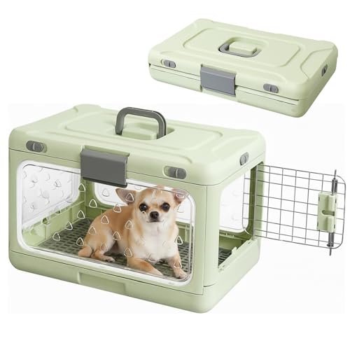 Hard Cat Carrier,Dog Crate for Small Dogs,Cat Kennel Clear,Foldable Dog Kennel with Urine Pad Mesh Grid,Ventilation & Hard Plastic Protection Transparent Pet Carrier 20" L,Green - color: Green