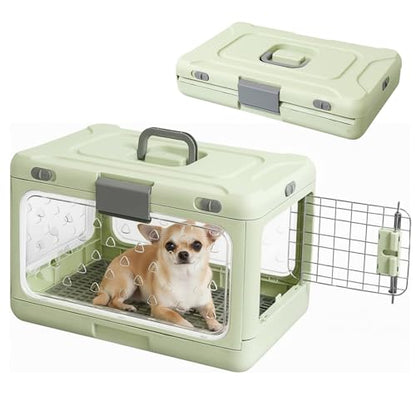 Hard Cat Carrier,Dog Crate for Small Dogs,Cat Kennel Clear,Foldable Dog Kennel with Urine Pad Mesh Grid,Ventilation & Hard Plastic Protection Transparent Pet Carrier 20" L,Green - color: Green