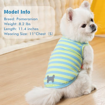 KYEESE 2Pack Dog Shirt, Soft Striped Dogs T Shirts, Lightweight Doggie Tank Top Cat Clothes, Sleeveless Dog Shirt for Small Dogs, Stretchy Pet Vest, Blue, Small - color: 06# 2Pack (Blue+Striped), size: Small (4-7lbs)