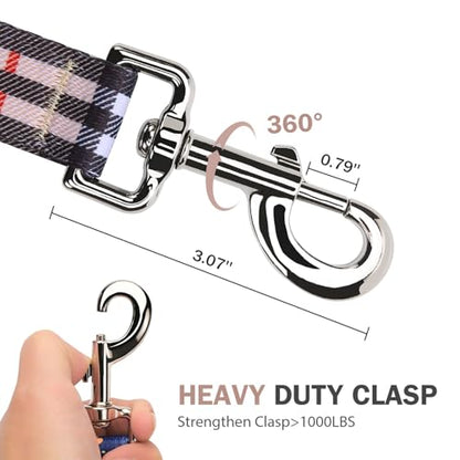 Hikiko 4 Foot Cute Girl Double Handle Dog Leash Padded Traffic Handles for Walking Training (Beige Plaid, 4ft) - color: Beige Plaid, size: 1 in x 4 ft