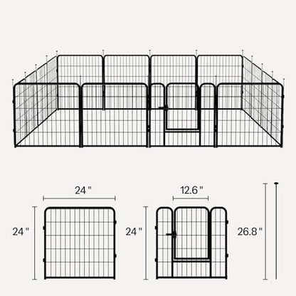 Amazon Basics Dog Playpen, 16 Panels Metal Fence with Door, Foldable for Indoor and Outdoor Use, Suitable for Small to Medium Sized Dogs, 24 Inch Height, Black - style: 16pcs-24"