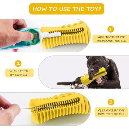 Cutiful Dog Toys for Aggressive Chewers Large Medium Breed, Indestructible Dog Chew Toys, Squeaky Interactive Tough Extremely Durable, Dogs Toothbrush Toys to Keep Them Busy - color: yellow