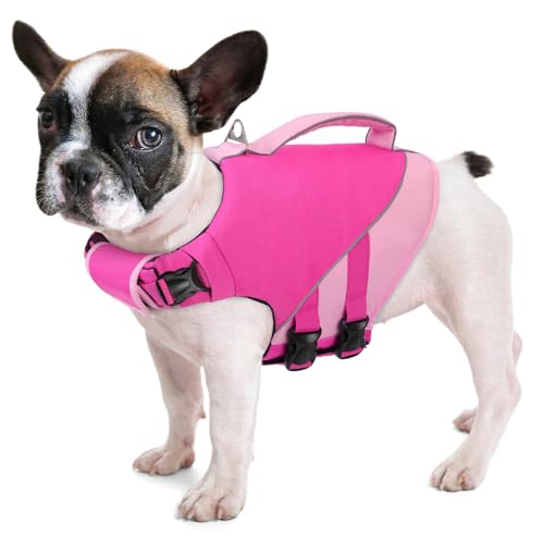 Queenmore Dog Life Jacket, Dog Life Vest for Swimming Boating, Puppy Swim Vest for Small Dogs, Ripstop High Visible Pet Water Vests with Strong Rescue Handle, Pink XS - color: Pink, size: X-Small