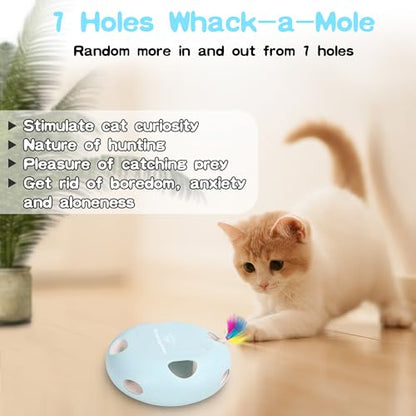 Cat Toys, Rechargeable Interactive Cat Toy, Smart Sensor Pop-Up Feather Toy with 7 Holes, USB Powered Automatic Kitten Toy for Indoor Cats, Blue - color: blue