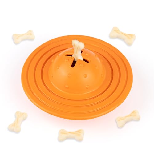 Fuzzl Eco Rubber Chuck & Treat Sky Saucer - Orange - Long Lasting Dog Chew Toys for Aggressive Chewers Strong Dog Toy for Dogs Durable Puppy Toys - style: UFO Orange