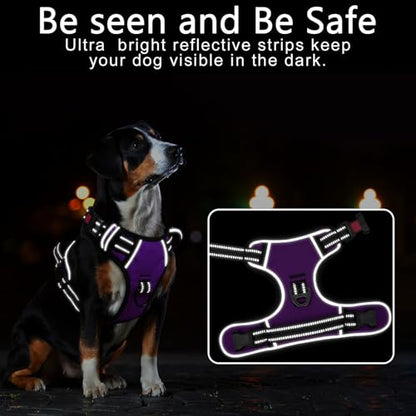 Dog Harness Small Sized, No Pull with Neck Lockable Snap,No Choke Front Clip Dog Reflective Harness,Adjustable Metal Rings 3 Buckles,Easy Control Handle for Small Dogs Purple S - color: Lock Purple, size: Small (Pack of 1)