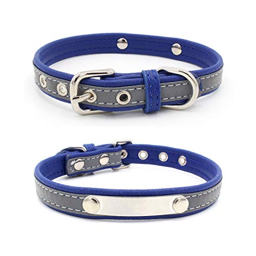 Custom Personalized Reflective Cat Dog Collar and Leash Set with Engraved Name Plate Blue Puppy Kitty Dog Cat Collar and 4 FT Leash Set for Small Medium Large Girl Boy Dogs Cats - color: Blue, size: XS (6.3-8.7in)