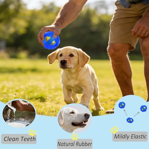 Dog Ball Toy for Chewing and Treat Dispensing - Toug Rubber Puppy Chew Toys Interactive Puzzle Balls for Teething & Slow Feeding, 3.5 Inch (Blue) - color: Blue