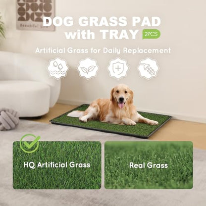 HQ4us Dog Grass Pad with Tray Large 34”×23” Dog Litter Box Toilet with 2×Artificial Grass for Dogs with Hemmed Edge, Pee Pads for Dogs, Realistic, Less Stink, Potty for Balcony - size: L 34”×23” for Dog＜ 28" Length