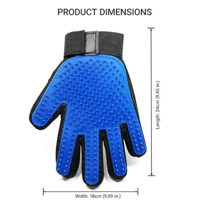 MEUOMIW Pet Grooming Glove for Dogs & Cats, 2-in-1 Pet Hair Remover Glove & Deshedding Brush, Gentle Massage Mitt for Shedding Control and Bathing, Safe for Short/Long Hair (Blue, 1-Pack, Right-Hand)