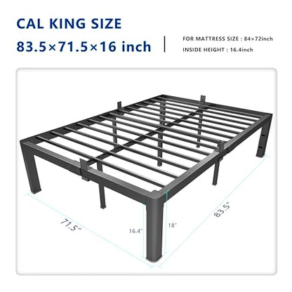 Yookare Cal King Platform Bed Frame,18"Heavy Duty Metal Mattress Foundation, Rounded Safety Corners & Recessed Legs,Mattress Retainers,Easy Assembly,Noise Free Steel Slat Support,No Box Spring Needed - size: California King, style: 18 Round