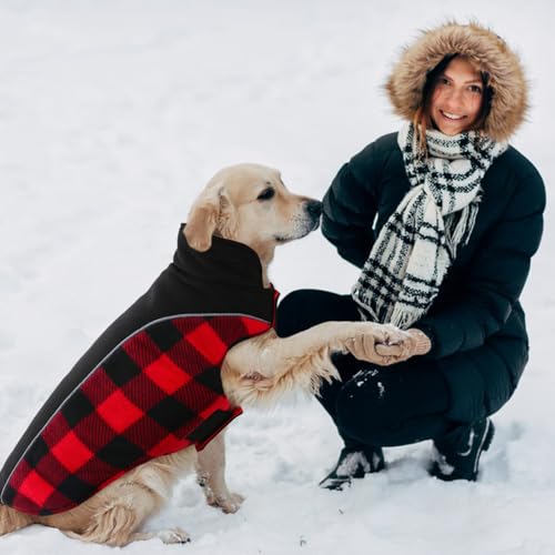 Kuoser Dog Winter Coat, Reversible Waterproof Dog Jacket with Reflective Strip, Warm Dogs Fleece Vest Adjustable Doggy Cold Weather Clothes Plaid Christmas Outfit Pet Apparel for Small Dogs, Red S - color: Red, size: Small (Chest Girth: 13.8-17.3'' )