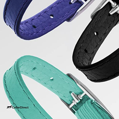 CollarDirect Leather Cat Collar with Removable Bell – Safety Elastic Strap (Breakaway Alternative) – Kitten Collar for Small & Big Boy & Girl Cats - color: Black, size: Neck Fit 6"-7"