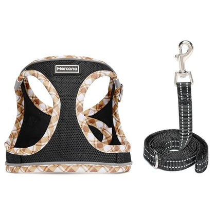 Mercano Soft Mesh Dog Harness and Leash Set, Step-in Reflective Breathable Lightweight Vest Harnesses with Safety Buckle for Small Dogs, Cats (Black Yellow, S) - color: Black Yellow, size: S (Chest: 13.2"-15.2")