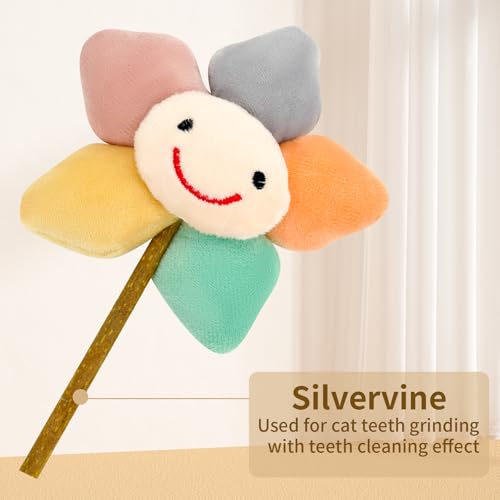 Kitten Chew Toys for Teething with Catnip – 3Pcs Bite Resistant Plush Cat Toys (Strawberry, Cloud Bell, Sunflower Stick) - style: Kitten Chew Toys