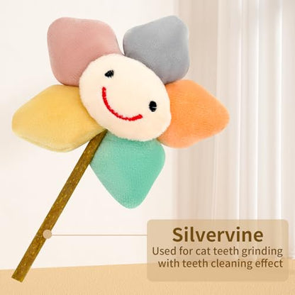 Kitten Chew Toys for Teething with Catnip – 3Pcs Bite Resistant Plush Cat Toys (Strawberry, Cloud Bell, Sunflower Stick) - style: Kitten Chew Toys