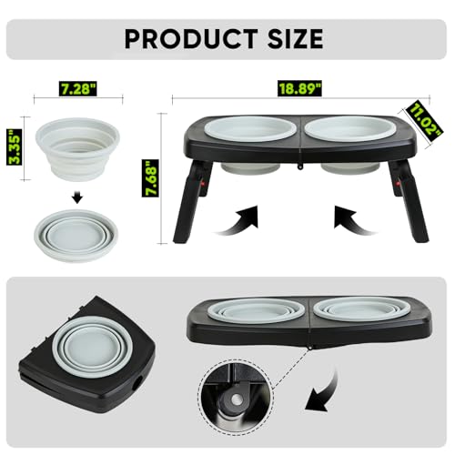 Elevated Dog Bowls Stand, 3 Height Adjustable Raised Dog Bowl with Collapsible Silicone Bowls, Non-Slip Stand for Small, Medium, Large Dogs & Pets