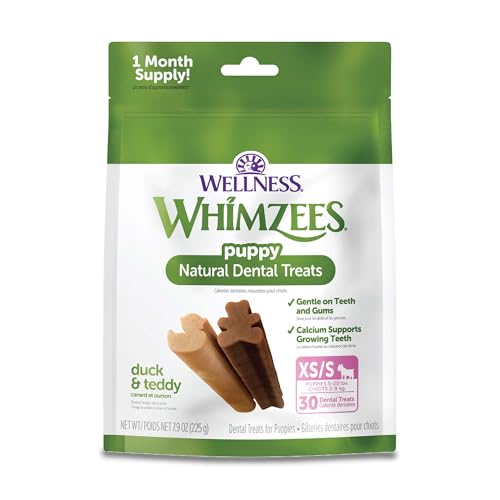 Wellness WHIMZEES Puppy Natural Dog Dental Treat, Chews, Freshens Breath, Extra-Small/Small Size, 7.9 oz Bag, 30 Count - size: 30 Count (Pack of 1)